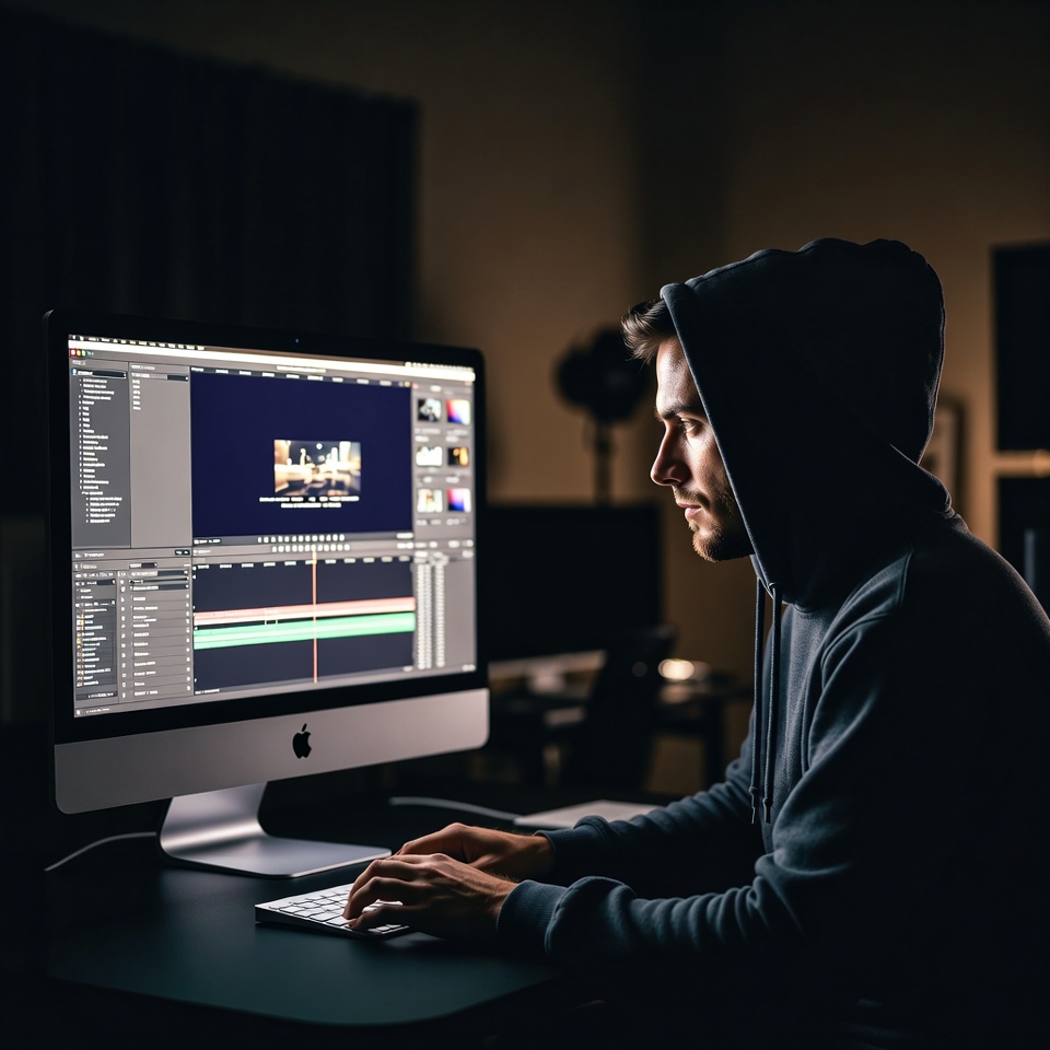 Étalonneur travaillant sur DaVinci Resolve avec écran de référence calibré et surface de contrôle