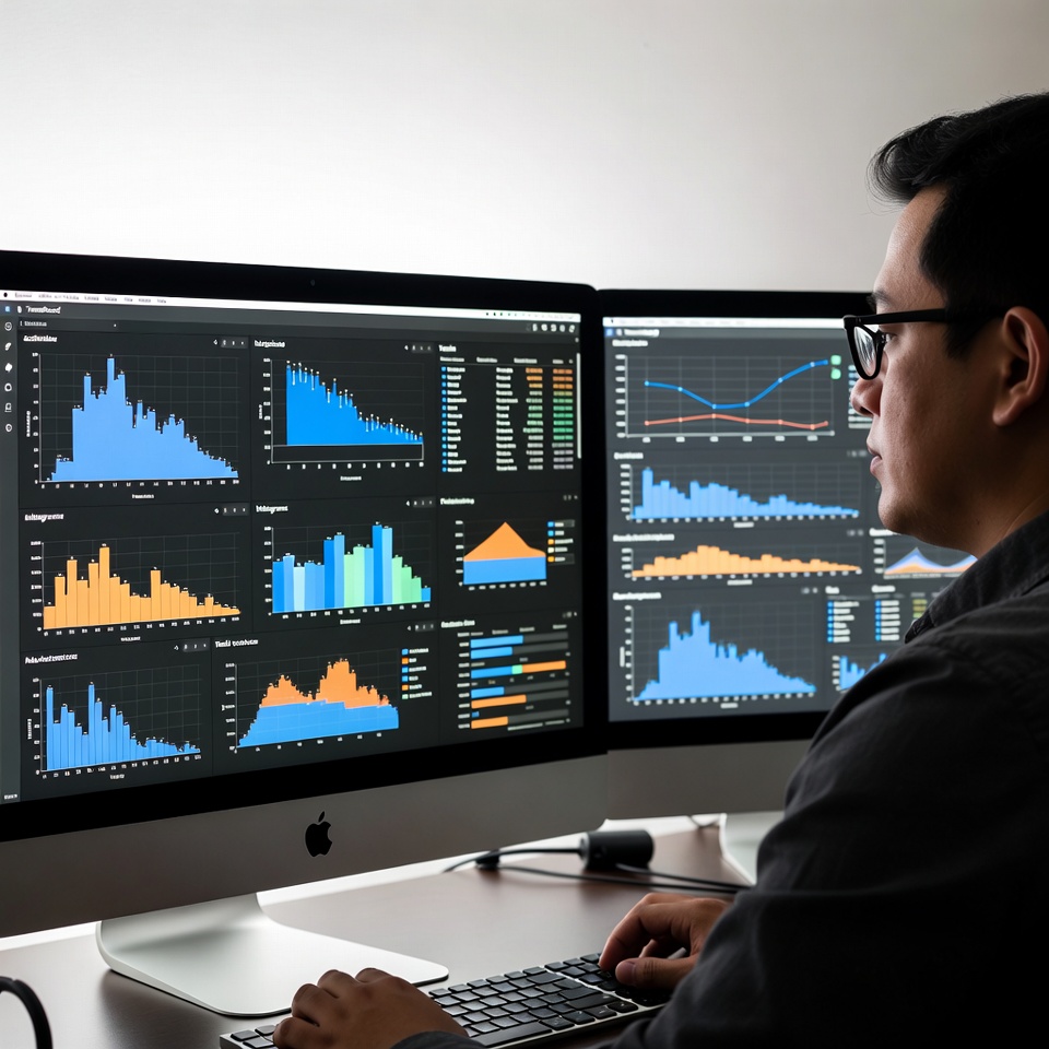Data scientist entraînant un modèle sur station à double écran avec suivi TensorBoard